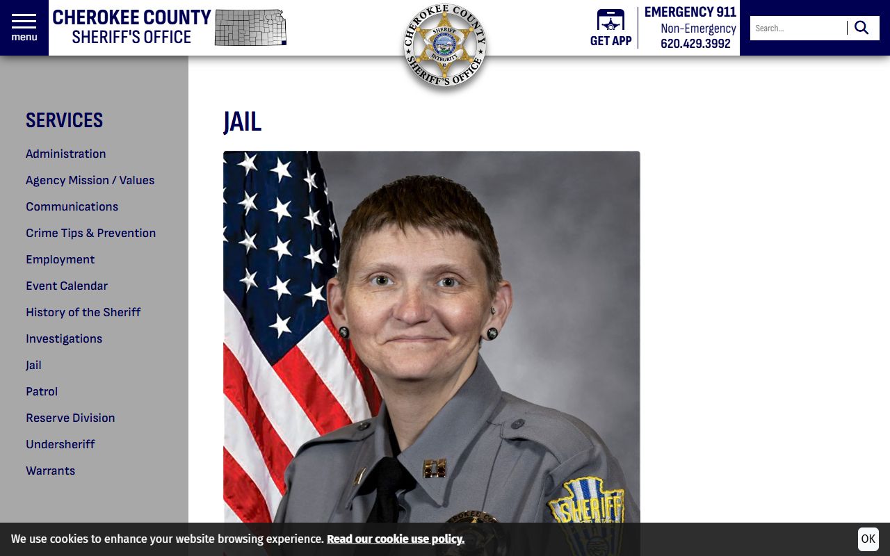 Cherokee County Jail operations page for inmate lookup and visitation
