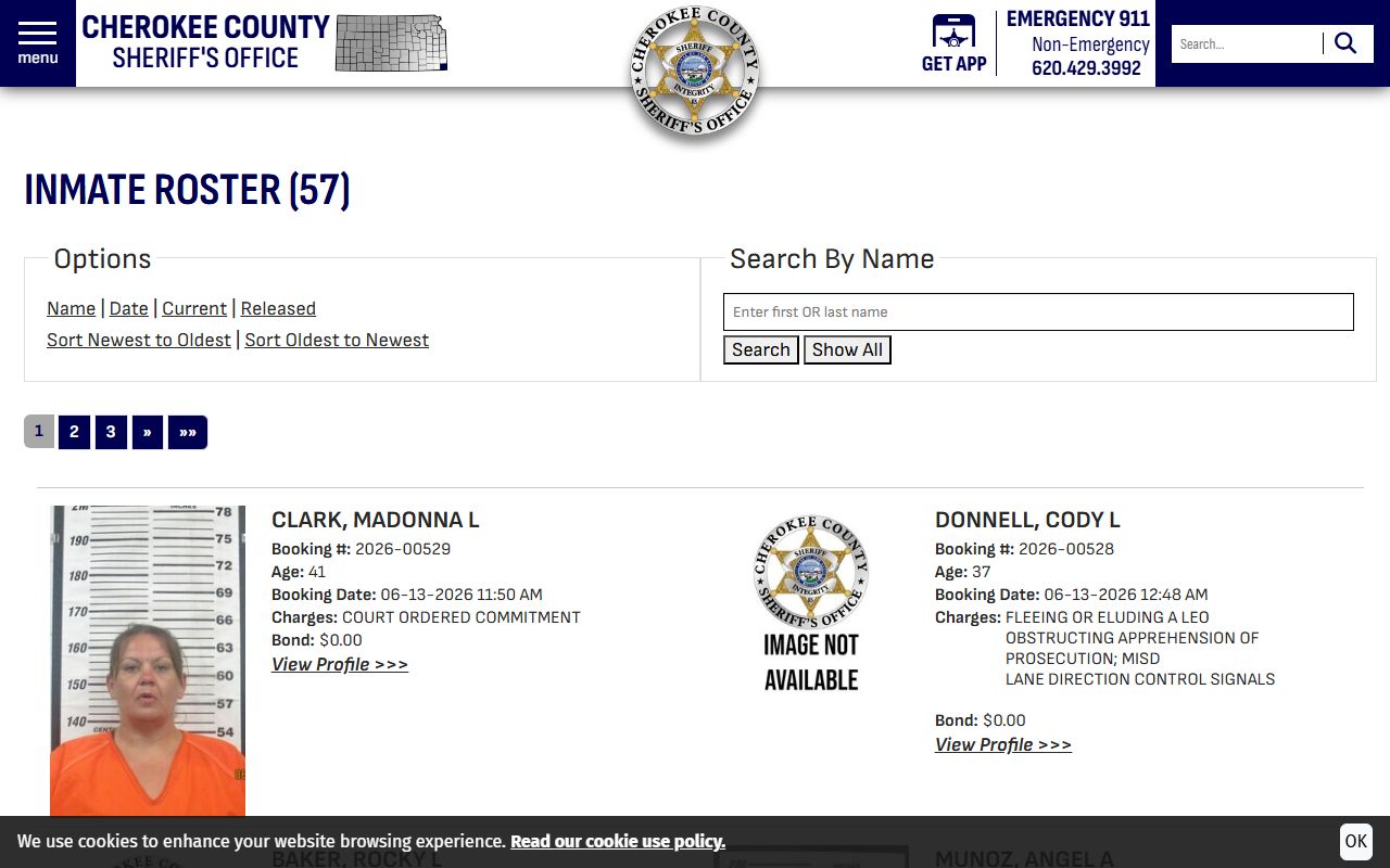 Cherokee County inmate population jail roster with booking records