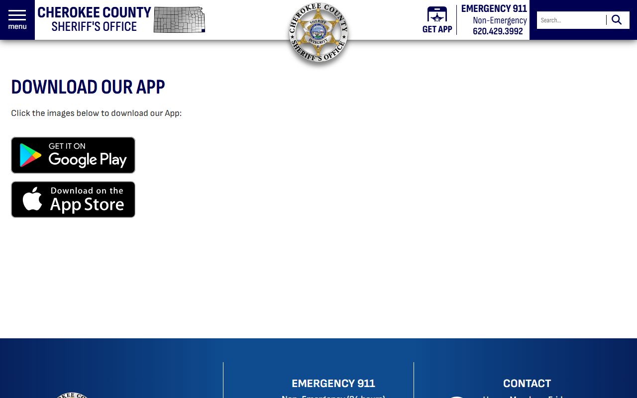Cherokee County sheriff app page for inmate and booking photo access