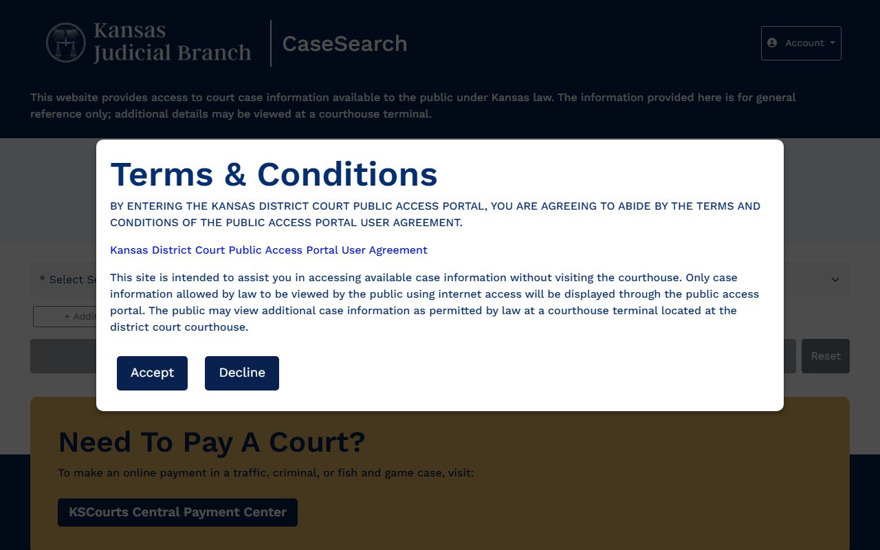 Kansas CaseSearch portal for Cherokee County court records after jail arrest